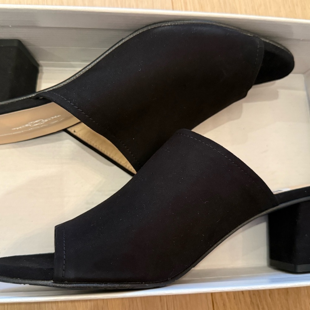 Black Suede Mule Heels Size 41 Slip On Block Heel Minimal Chic Everyday
